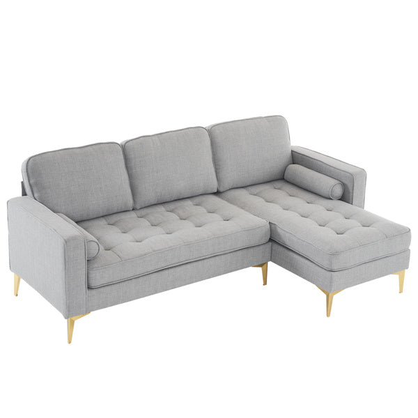 218*141*87cm Burlap Diamond Electroplated Gold Trident Legs Three Seats With Footstool Indoor Modular Sofa Light Gray