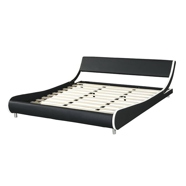 Faux Leather Upholstered Platform Bed Frame; Curve Design; Wood Slat Support; No Box Spring Needed; Easy Assemble; King Size; Black+White