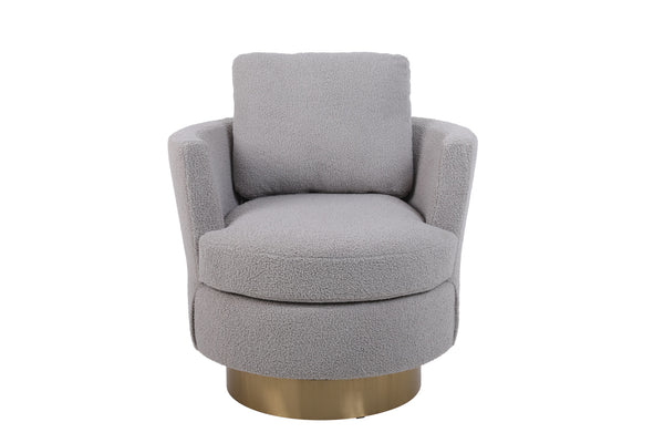 Teddy Swivel Barrel Chair, Swivel Accent Chairs Armchair for Living Room, Reading Chairs for Bedroom Comfy, Round Barrel Chairs with Gold Stainless Steel Base (Grey)