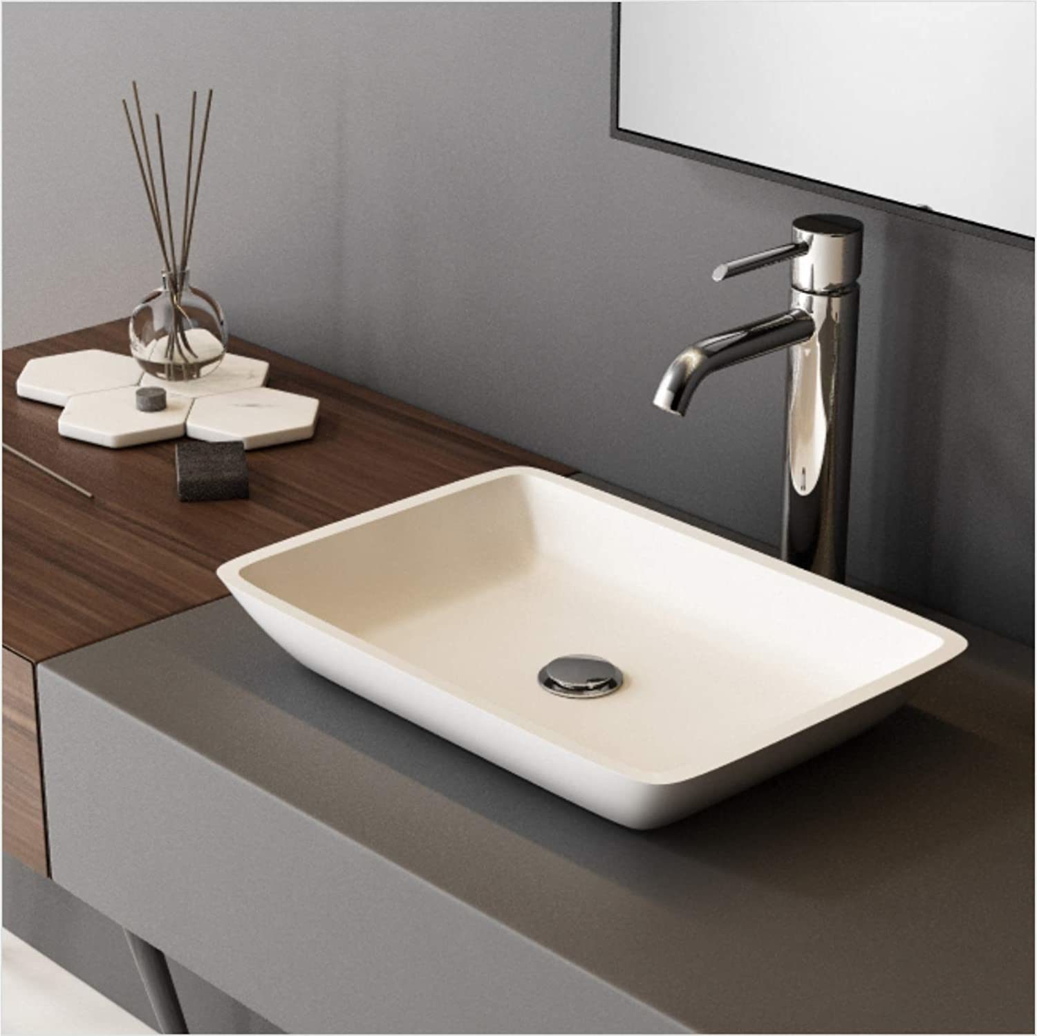 F&R Glass Vessel Bathroom Sink Handmade Thick & Durable, Bathroom Sink Tempered Glass White Vessel Sink, Rectangular Above Counter Vanity Sink