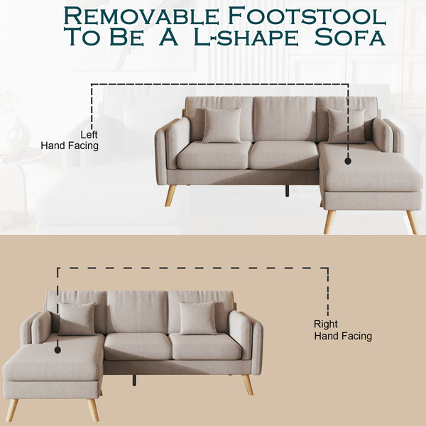 3020 L-shaped sofa with footrests can be left and right interchangeable plus double armrests 84.6" light gray sofa suitable for living room apartment