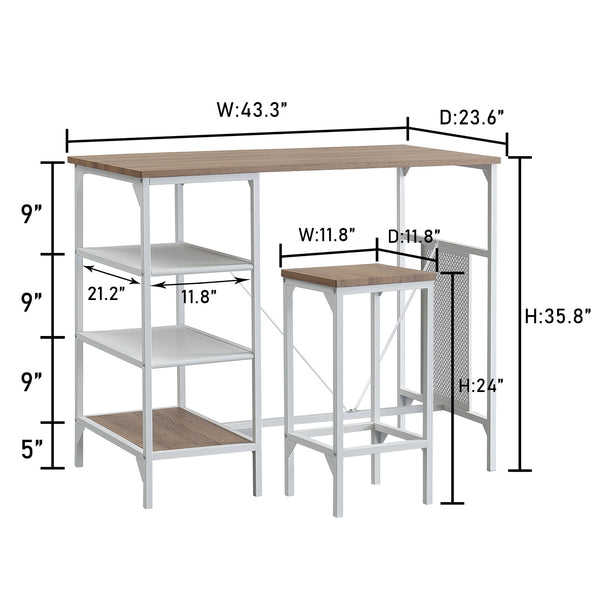 5 Piece Counter Height Dining Table Set, Industrial Style Bar Pub Table with 4 Backless Bar stools for Home, Oak Finish  YJ