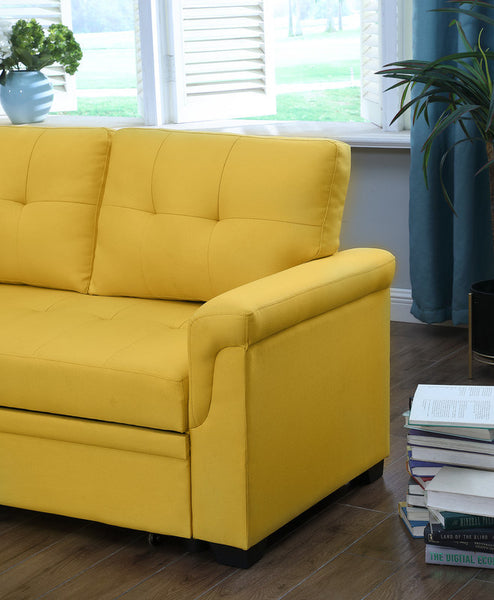 Lucca 84" Yellow Linen Reversible Sleeper Sectional Sofa with Storage Chaise