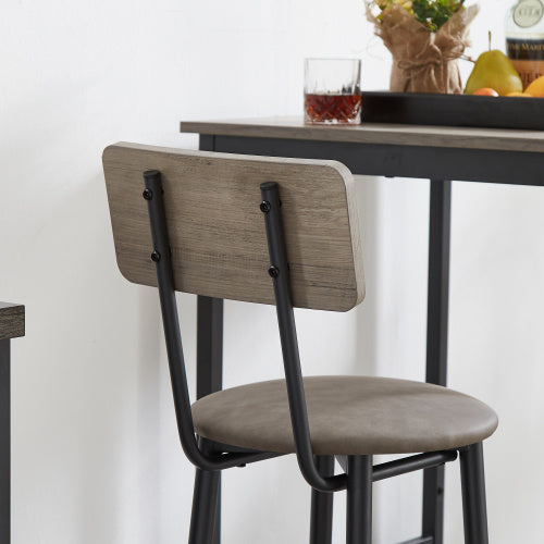 Bar Table Set with 2 Bar stools PU Soft seat with backrest (Grey; 23.62''L*23.62''W*35.43''H)