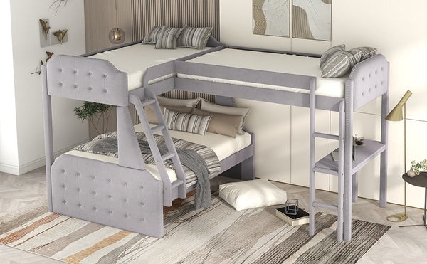 L-Shaped Twin over Full Bunk Bed and Twin Sie Loft Bed with Desk