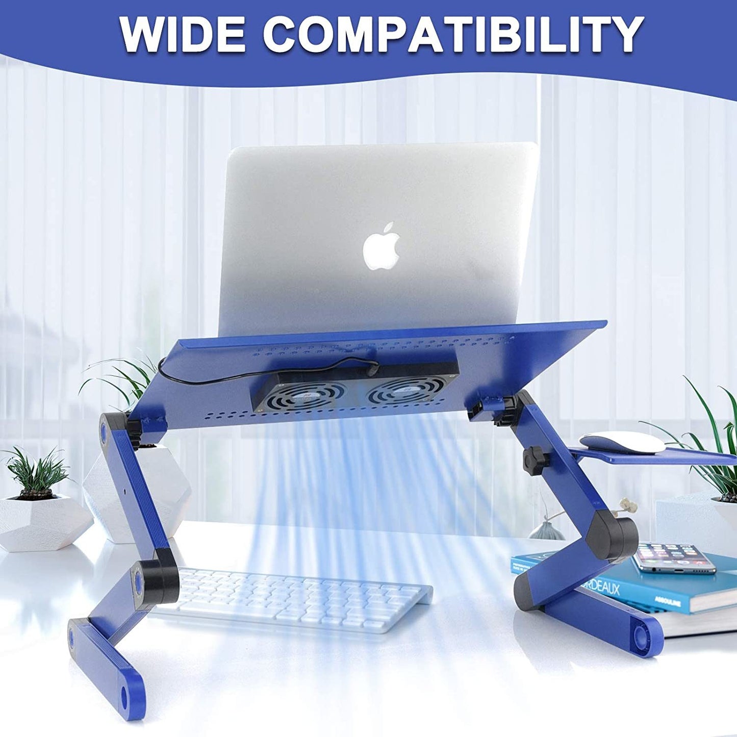 Adjustable Laptop Desk, RAINBEAN Laptop Stand for Bed Portable Lap Desk Foldable Table Workstation Notebook Riser with Mouse Pad, Ergonomic Computer Tray Reading Holder Bed Tray Standing Desk