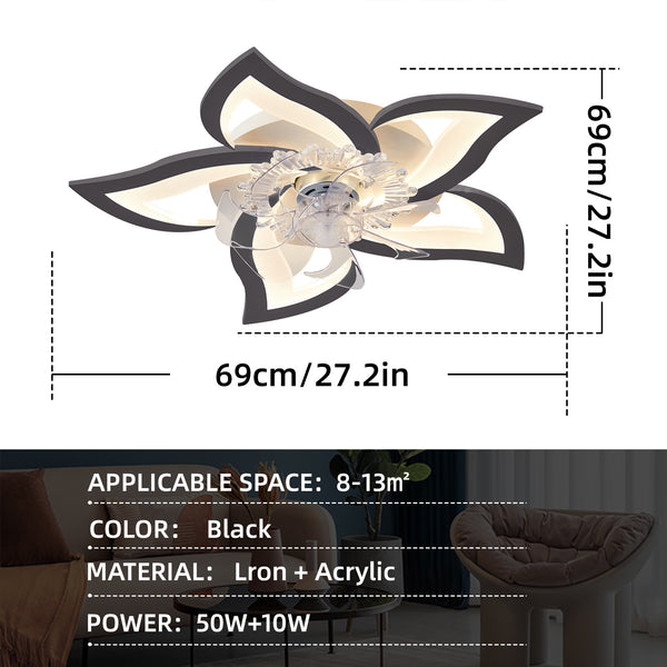 27Inches Ceiling Fan with Lights Remote Control Dimmable LED, 6 Gear Wind Speed Fan Light