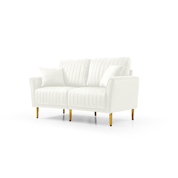 Living Room Sofa Set of 3; Loveseat Sofa Couch and Comfy Accent Arm Chair w/Pillows; Metal Legs; Upholstered Modern Furniture for Bedroom; Office; Small Space; Apartment Cream White