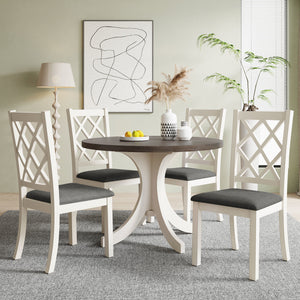 Mid-Century Solid Wood 5-Piece Round Dining Table Set;  Kitchen Table Set with Upholstered Chairs for Small Places