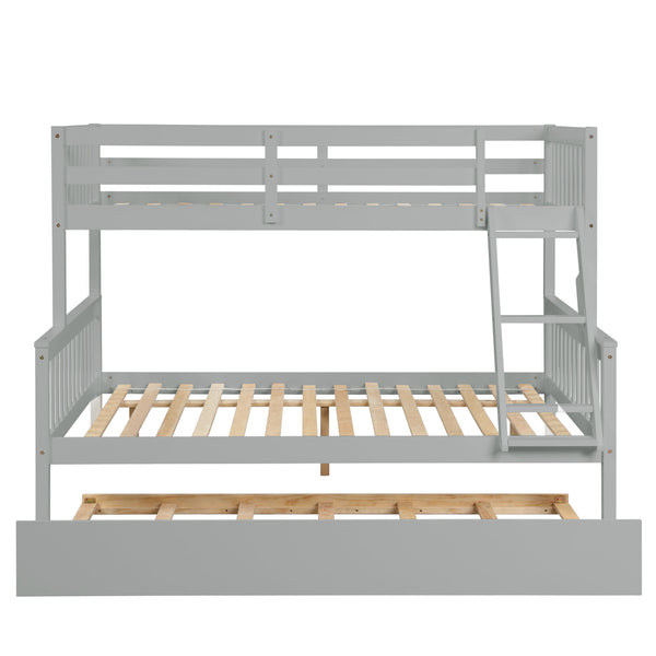 Twin Over Full Bunk Bed with Trundle; Convertible into 2 Beds; the Bunk Bed with Ladder and Safety Rails for Kids; Teens; Adults; Grey (Old Sku:W504S00029)