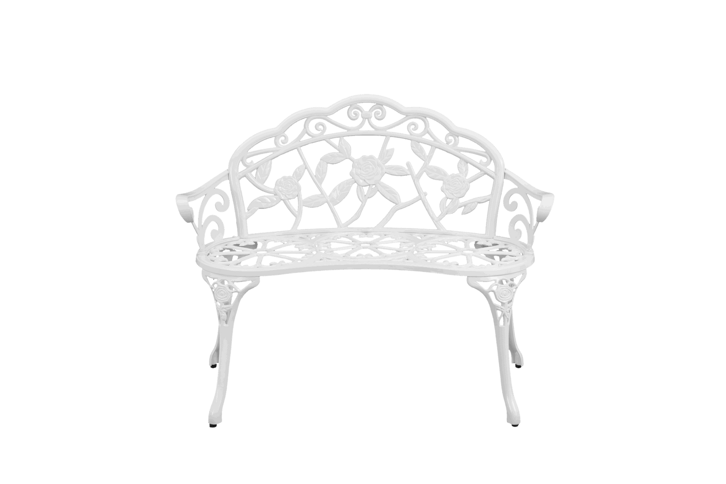 Patio Outdoor Bench; White Cast-Aluminum Garden Benches Metal Loveseat Outdoor Furniture for Park Lawn Front Porch