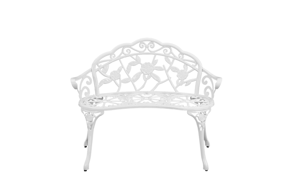 Patio Outdoor Bench; White Cast-Aluminum Garden Benches Metal Loveseat Outdoor Furniture for Park Lawn Front Porch