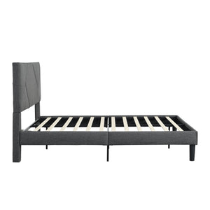 Queen Size Upholstered Platform Bed Frame with Headboard; Strong Wood Slat Support; Mattress Foundation; No Box Spring Needed; Easy Assembly; Gray