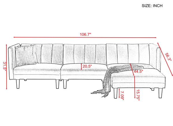 REVERSIBLE SECTIONAL SOFA SLEEPER WITH 2 PILLOWS  VELVET