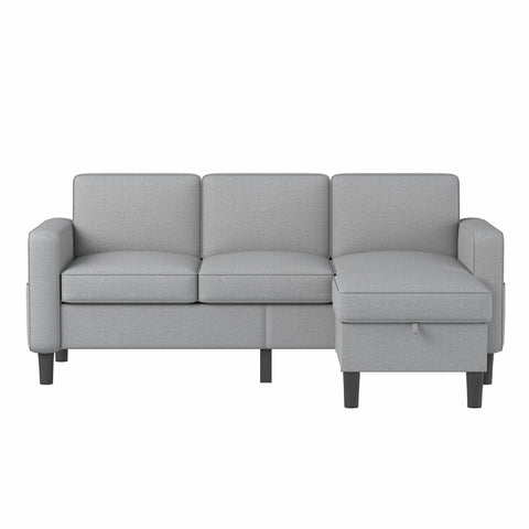 Best Choice Products Upholstered Sectional Sofa for Home, Apartment, Dorm, Bonus Room, Compact Spaces w/Chaise Lounge, 3-Seat, L-Shape Design, Reversible Ottoman Bench, 680lb Capacity - Light Gray