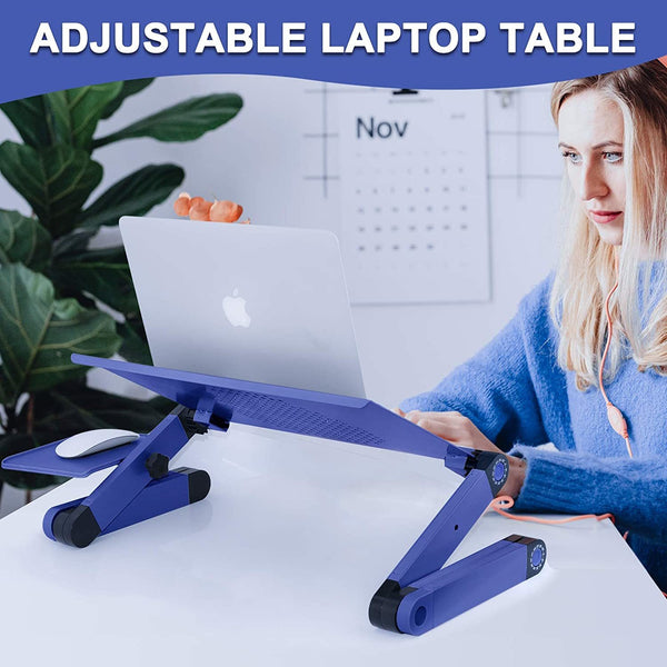 Adjustable Laptop Desk, RAINBEAN Laptop Stand for Bed Portable Lap Desk Foldable Table Workstation Notebook Riser with Mouse Pad, Ergonomic Computer Tray Reading Holder Bed Tray Standing Desk