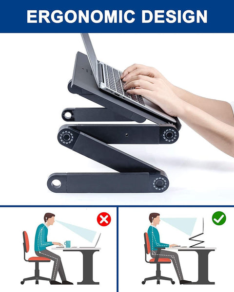 Adjustable Laptop Desk, RAINBEAN Laptop Stand for Bed Portable Lap Desk Foldable Table Workstation Notebook Riser with Mouse Pad, Ergonomic Computer Tray Reading Holder Bed Tray Standing Desk