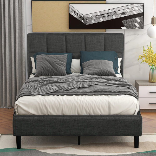 Upholstered Diamond Stitched Platform Bed (Twin, Gray) RT