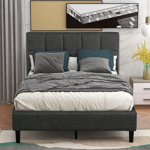 Upholstered Diamond Stitched Platform Bed (Twin, Gray) RT