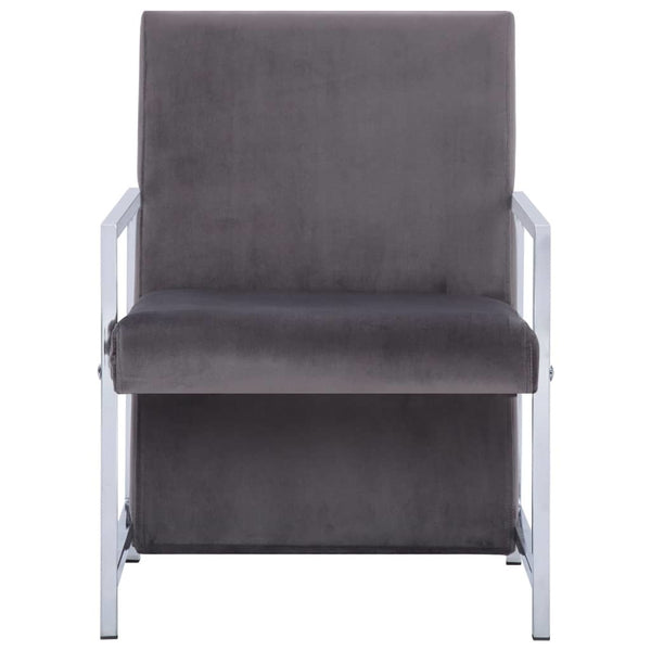 Armchair with Chrome Feet Dark Gray Velvet