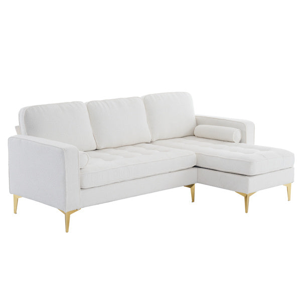 218*141*87cm Boucle Yarn, Diamond-Shaped Gold-Plated Three-Pronged Legs, Three-Seater With Footstool, Indoor Modular Sofa, Beige