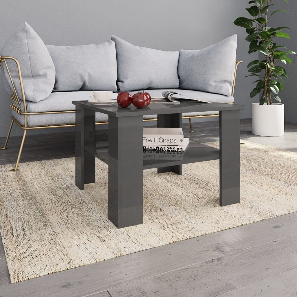 Coffee Table High Gloss Gray 23.6"x23.6"x16.5" Chipboard