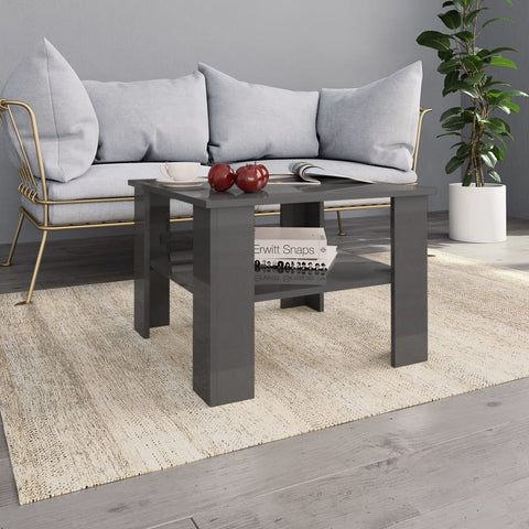 Coffee Table High Gloss Gray 23.6"x23.6"x16.5" Chipboard