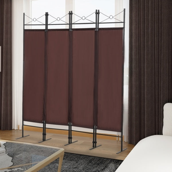 4-Panel Metal Folding Room Divider, 5.94Ft Freestanding Room Screen Partition Privacy Display for Bedroom, Living Room, Office