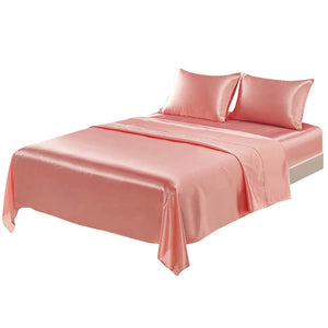 4 Pcs Smooth Satin Silk Sheet Set Deep Pocket Bed Sheet Wrinkle Fade Resistant