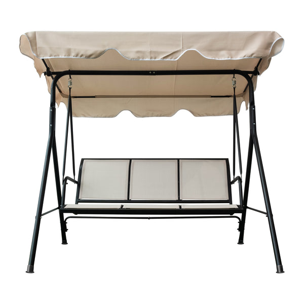 Upland 3-Seater Outdoor Adjustable Canopy Porch Swing Chair for Patio, Garden, Poolside, Balcony w/Armrests, Textilene Fabric, Steel Frame