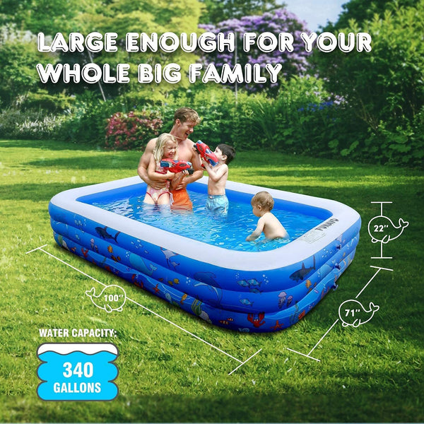 Inflatable Swimming Pools, FUNAVO Inflatable Pool for Kids, Kiddie, Toddler, Adults, 100" X71" X22" Family Full-Sized Swimming Pool, Lounge Pool for Outdoor, Backyard, Garden, Indoor, Lounge