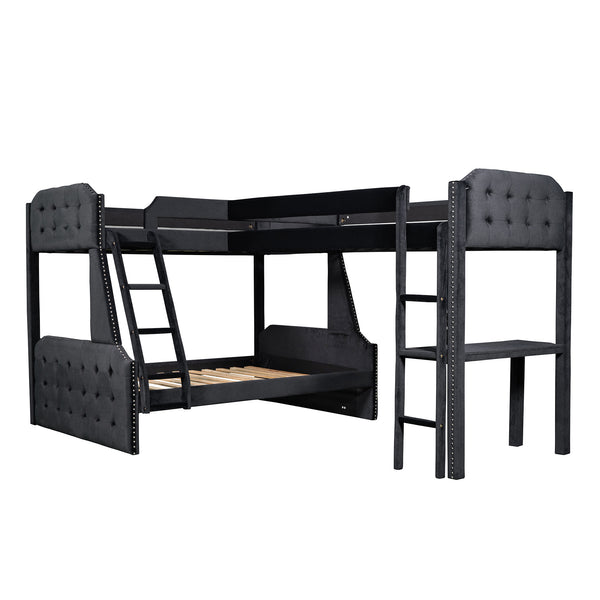 L-Shaped Twin over Full Bunk Bed and Twin Sie Loft Bed with Desk