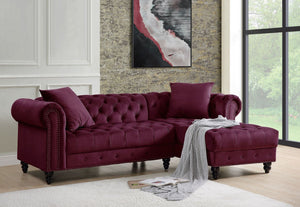 Adnelis Sectional Sofa w/2 Pillows; Red Velvet 57315