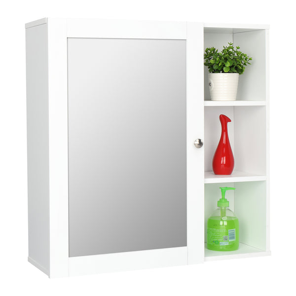 FCH Single Mirror Door 3 Compartment Storage Cabinet MDF Spray Paint white Bathroom Wall Cabinet  YJ