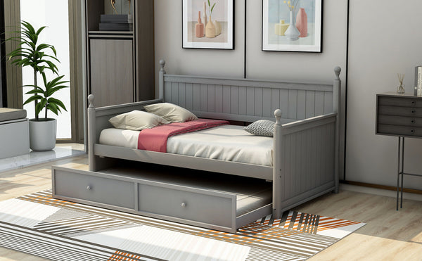 Twin Size Wood Daybed with Twin Size Trundle (Gray)