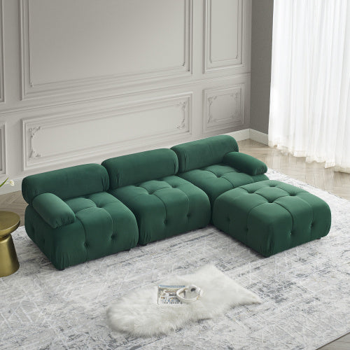 Modular Sectional Sofa, Button Tufted Designed and DIY Combination,L Shaped Couch with Reversible Ottoman, Navy Velvet