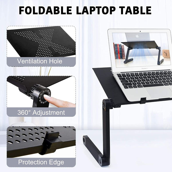 Adjustable Laptop Desk, RAINBEAN Laptop Stand for Bed Portable Lap Desk Foldable Table Workstation Notebook Riser with Mouse Pad, Ergonomic Computer Tray Reading Holder Bed Tray Standing Desk