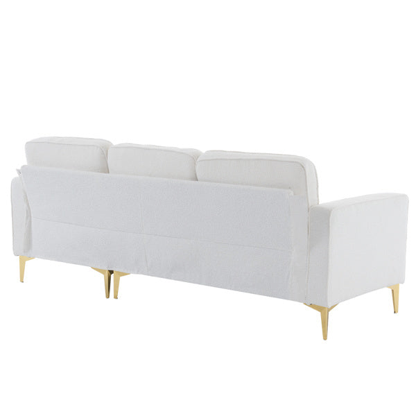 218*141*87cm Boucle Yarn, Diamond-Shaped Gold-Plated Three-Pronged Legs, Three-Seater With Footstool, Indoor Modular Sofa, Beige