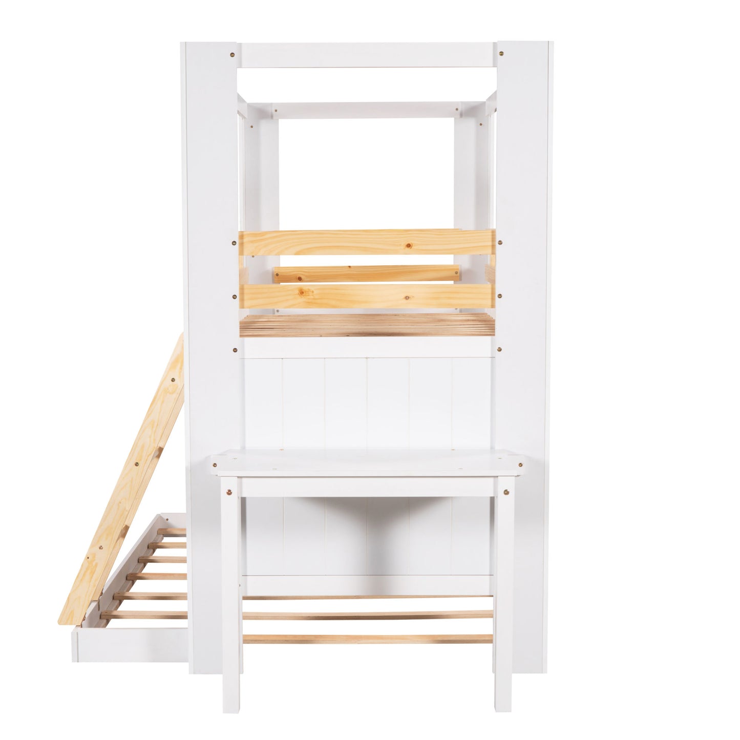 Twin Over Full Bunk Bed with Desk Storage Shelves.Reinforced Structure Bunk Beds Solid Wood Bed Frame for Kids Teens
