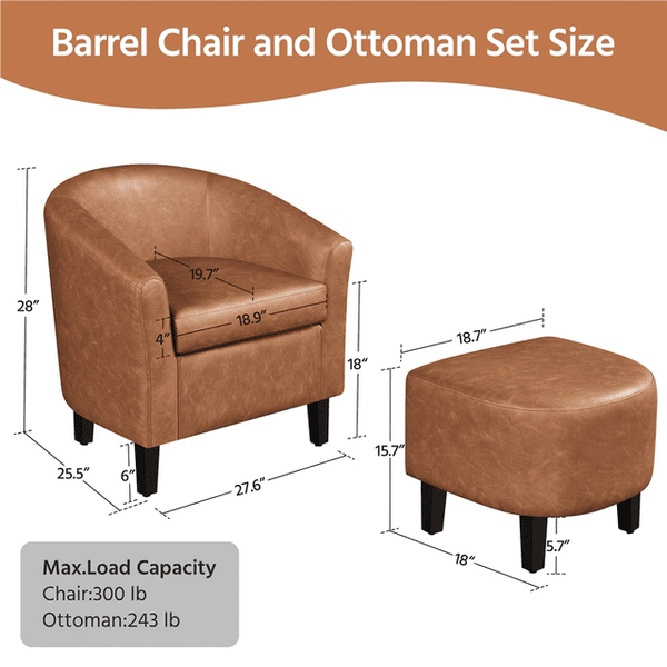 Barrel Accent Chair with Ottoman