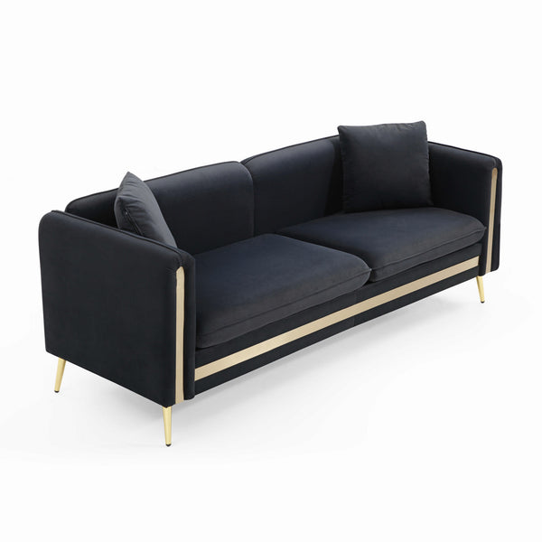 77.2' Modern Upholstered Velvet Sofa 3 Seater Couch with Removable Cushions Side Pocket Mid-Century Tufted Living Room Set Gold Metal Legs,2 Pillows Included