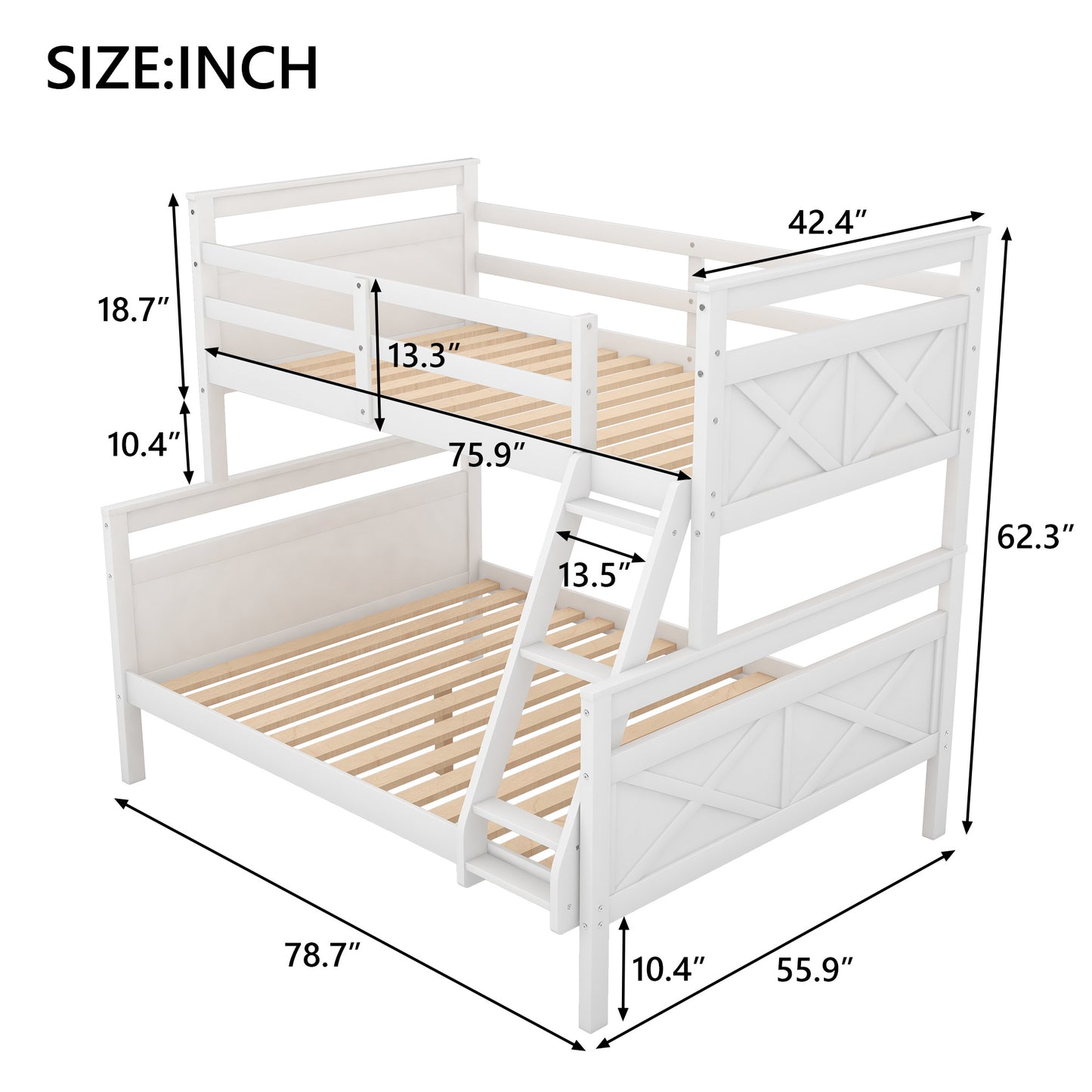 Twin over Full Bunk Bed with ladder, Safety Guardrail, Perfect for Bedroom, Gray