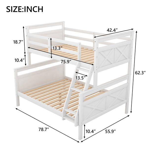 Twin over Full Bunk Bed with ladder, Safety Guardrail, Perfect for Bedroom, Gray