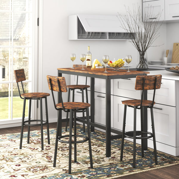 Bar Table Set with 4 Bar stools with backrest (Rustic Brown; 47.24''w x 23.62''d x 35.43''h)