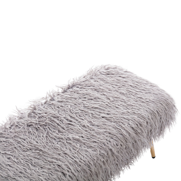 Faux Fur Plush Ottoman Bench; GRAY 1 PC