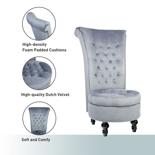 MU Royal Velvet High Back Armless Chair, Retro Elegant Luxury Throne Chair, Upholstered Tufted Accent Seat w/Storage for Dressing Room, Living Room, Bedroom