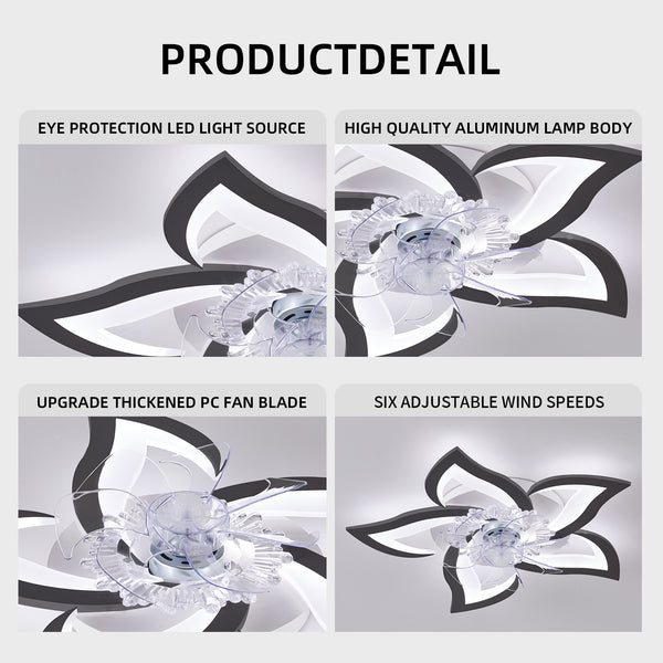 27Inches Ceiling Fan with Lights Remote Control Dimmable LED, 6 Gear Wind Speed Fan Light