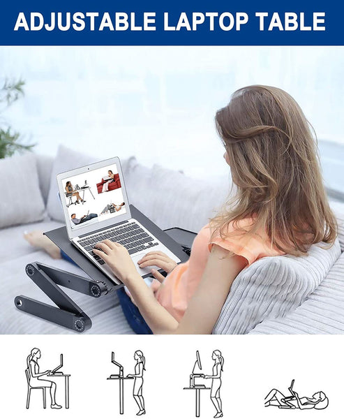 Adjustable Laptop Desk, RAINBEAN Laptop Stand for Bed Portable Lap Desk Foldable Table Workstation Notebook Riser with Mouse Pad, Ergonomic Computer Tray Reading Holder Bed Tray Standing Desk