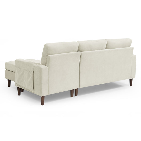 80' Convertible Sectional Sofa Couch;  3 Seats L-shape Sofa with Removable Cushions and Pocket;  Rubber Wood Legs