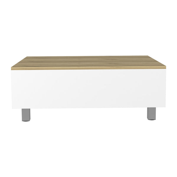 Gambia Lift Top Coffee Table; Four Legs -White / Light Oak